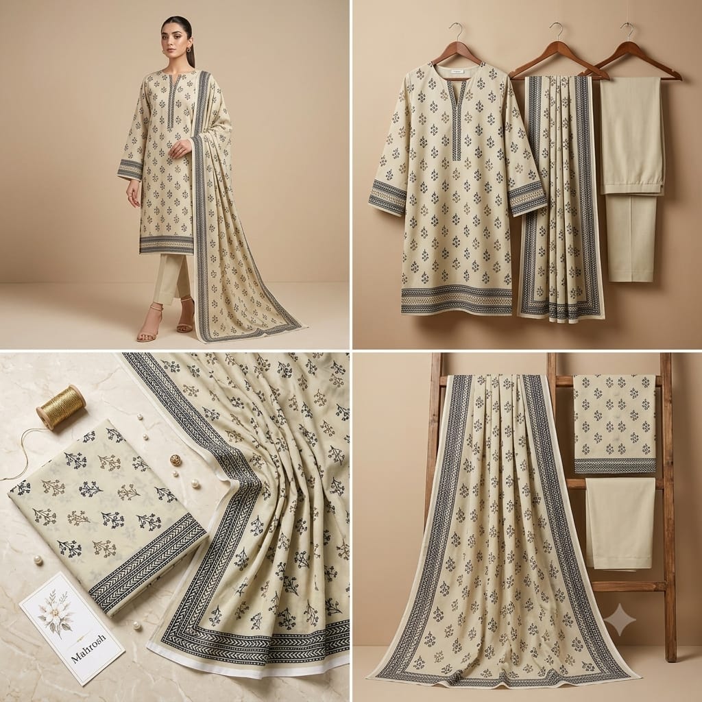 Mahrosh Lawn 2Pc #ML-2Pc-Grey&White