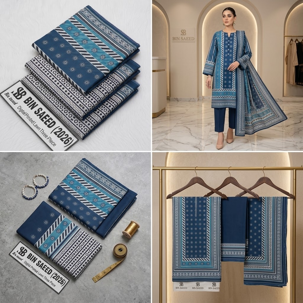 Bin Saeed Lawn 3Pc #BS-3Pc-Grey&Blue