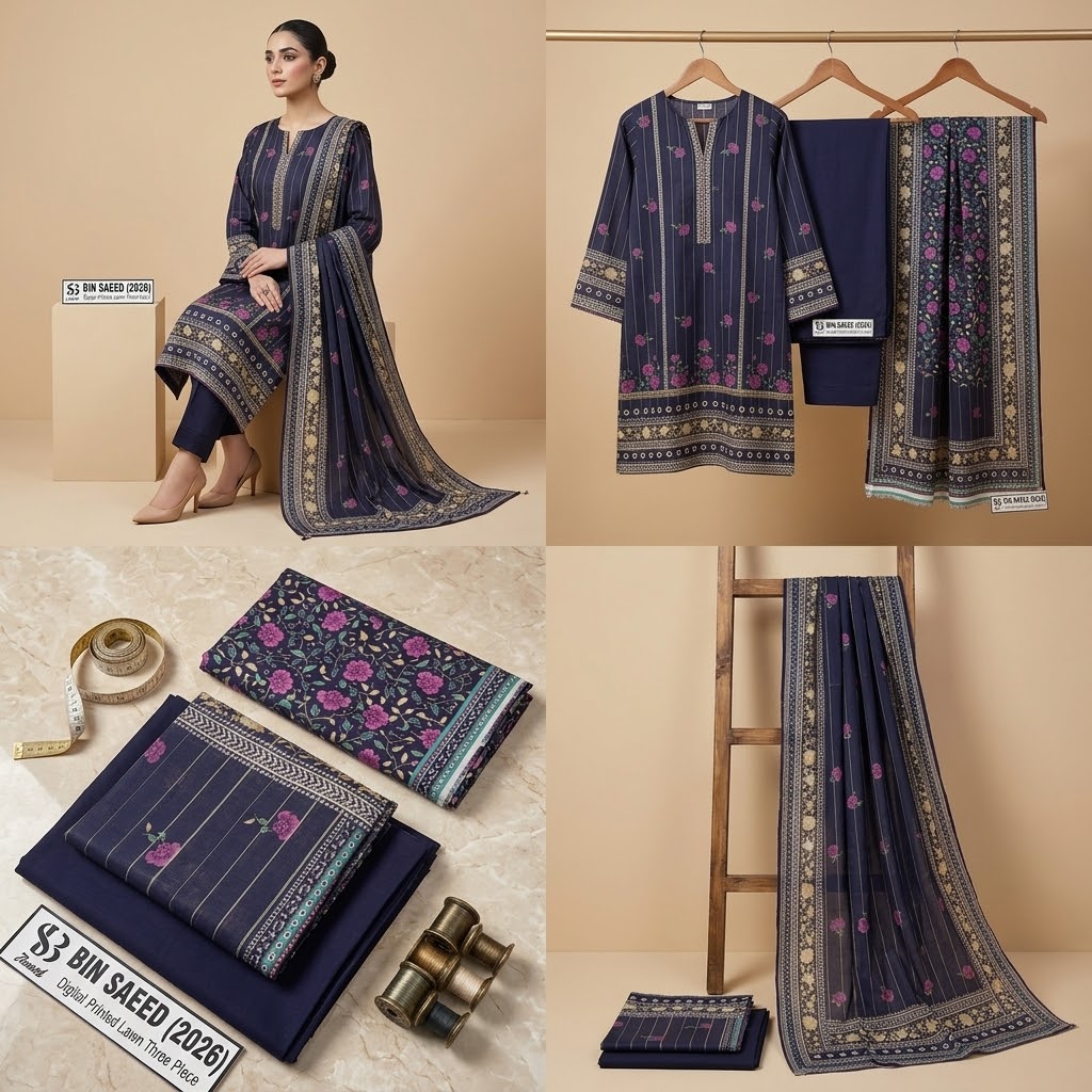 Bin Saeed Lawn 3Pc #BS-3Pc-Blue