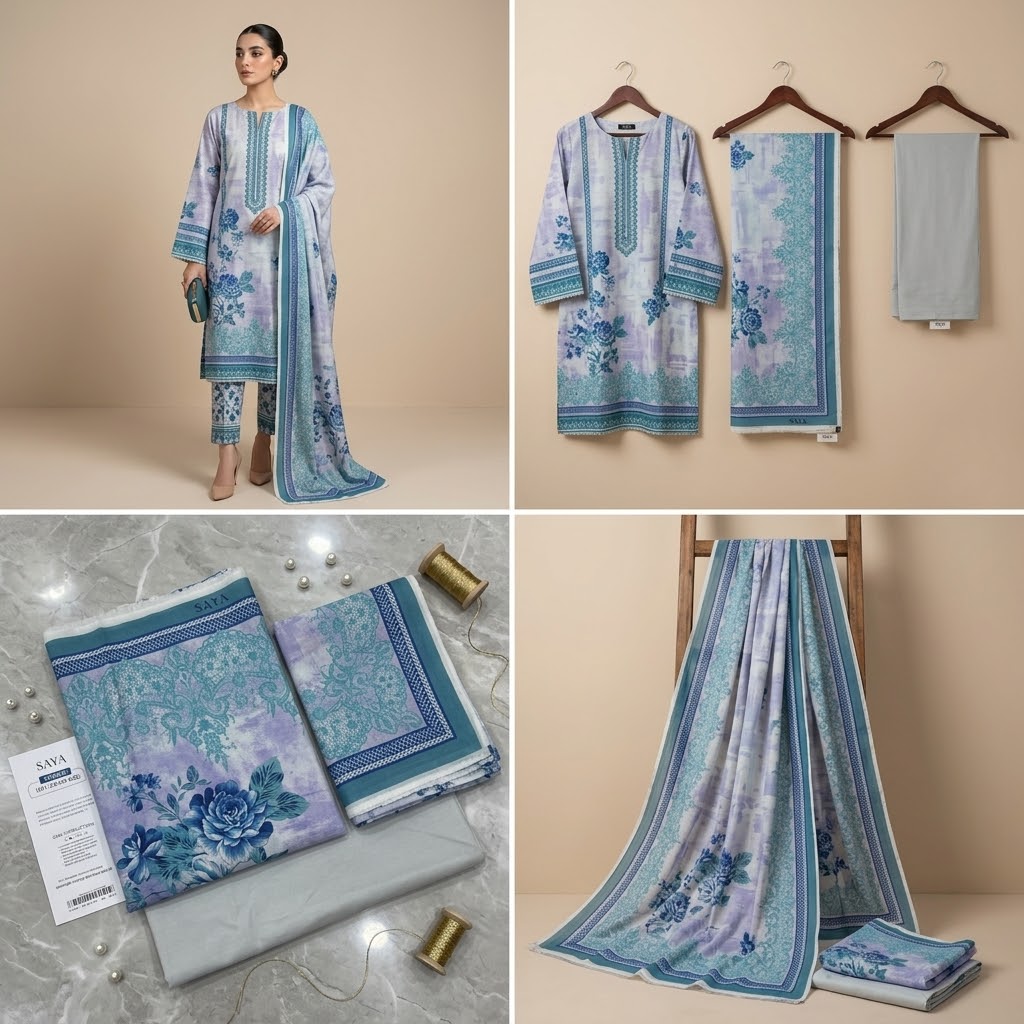 Bin Saeed Lawn 3Pc #BS-3Pc-SkyBlue