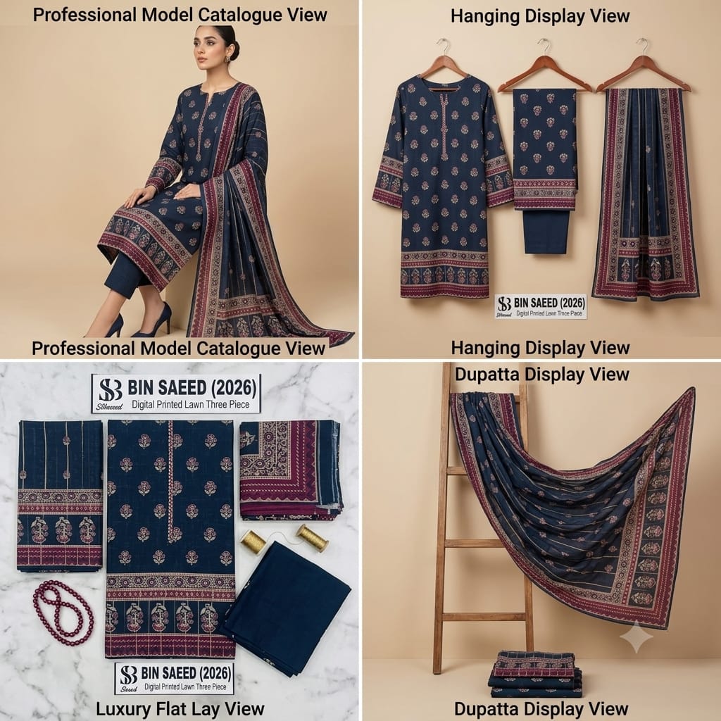 Bin Saeed Lawn 3Pc #BS-3Pc-Blue