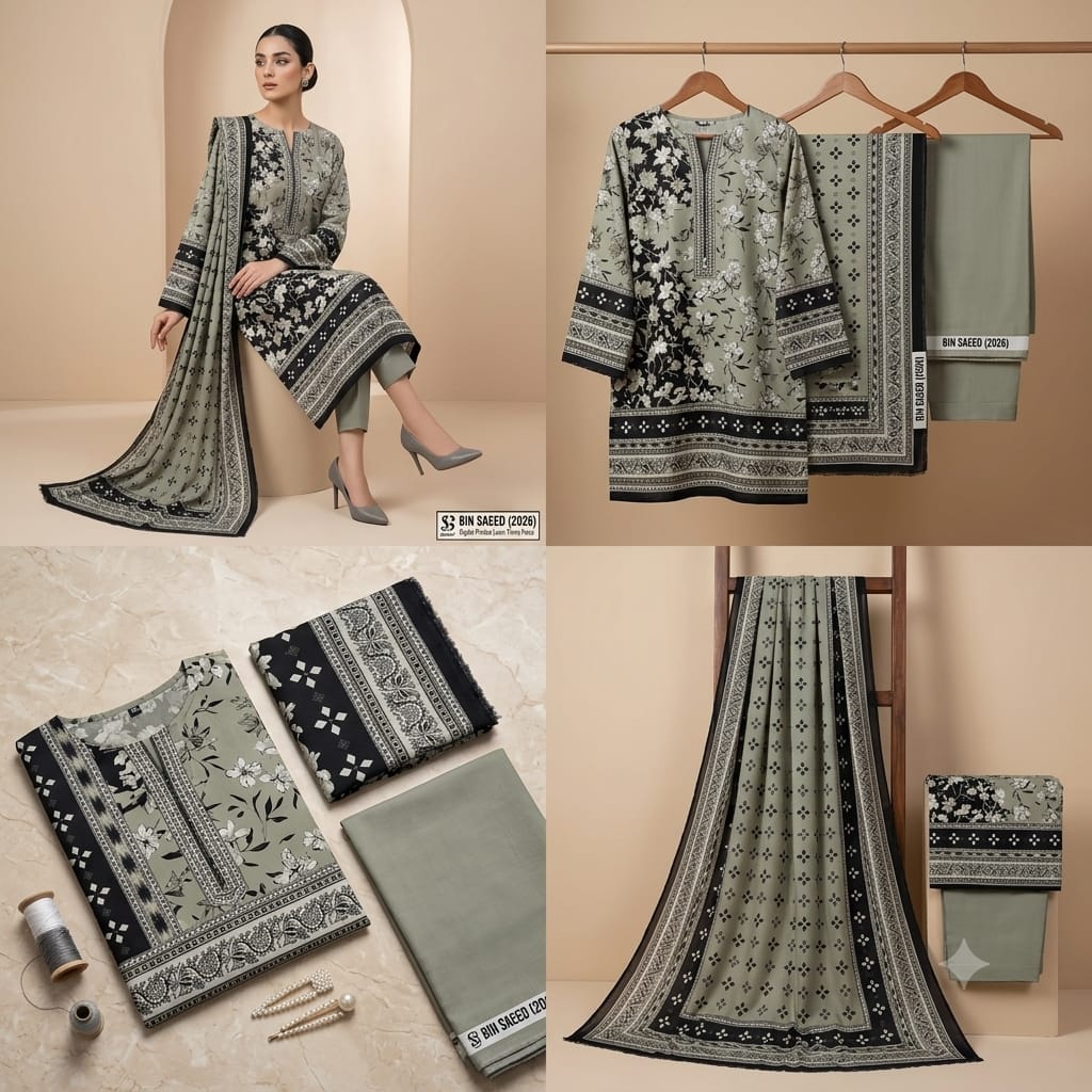 Bin Saeed Lawn 3Pc #BS-3Pc-Blue&White