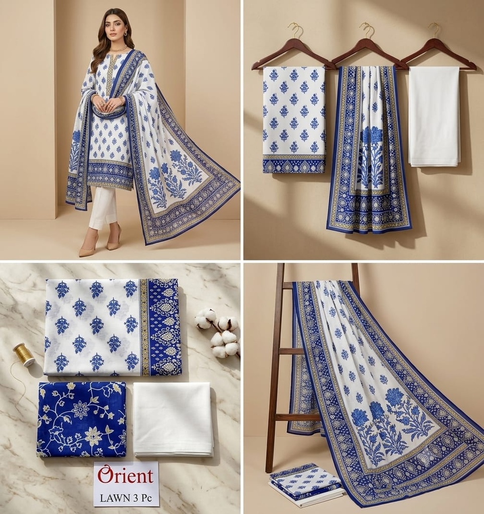 Orient Lawn 3Pc #OL-3Pc-Blue&White