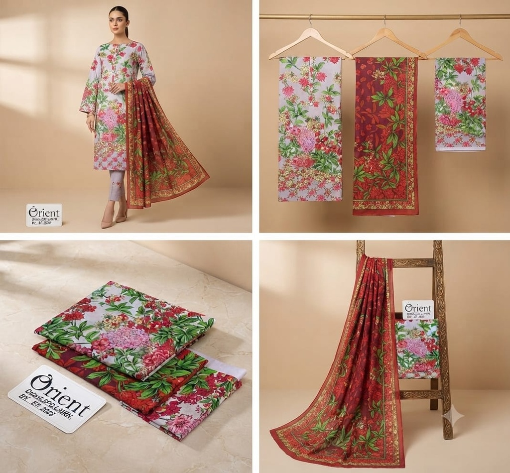 Orient Lawn 3Pc #OL-3Pc-Red&white