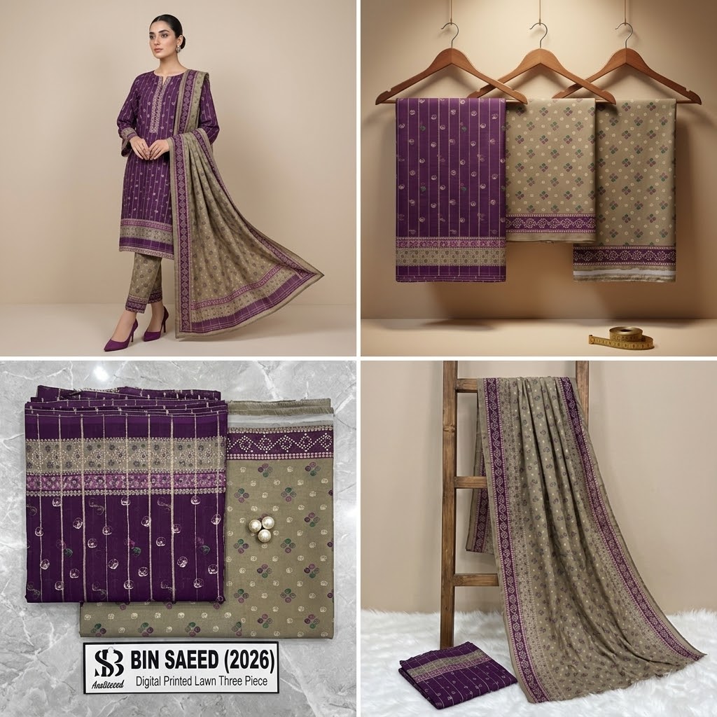 Bin Saeed Lawn 3Pc #BS-3Pc-DPurple&Skin