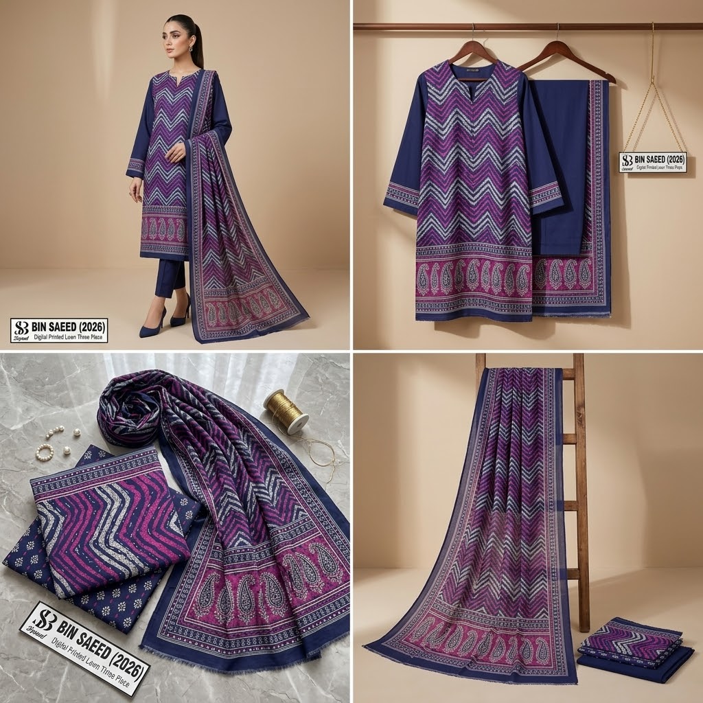 Bin Saeed Lawn 3Pc #BS-3Pc-Purple&Blue