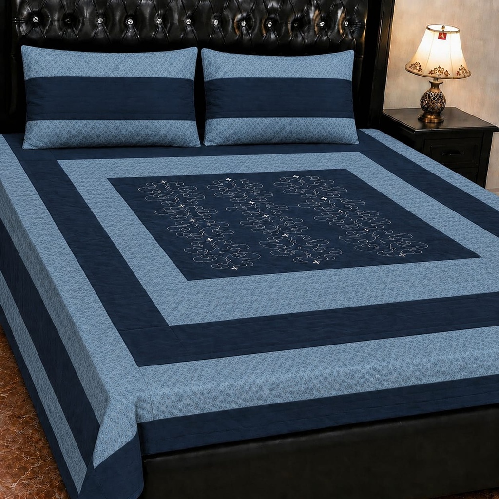 Embroidered Patch Work King Size Bedsheet