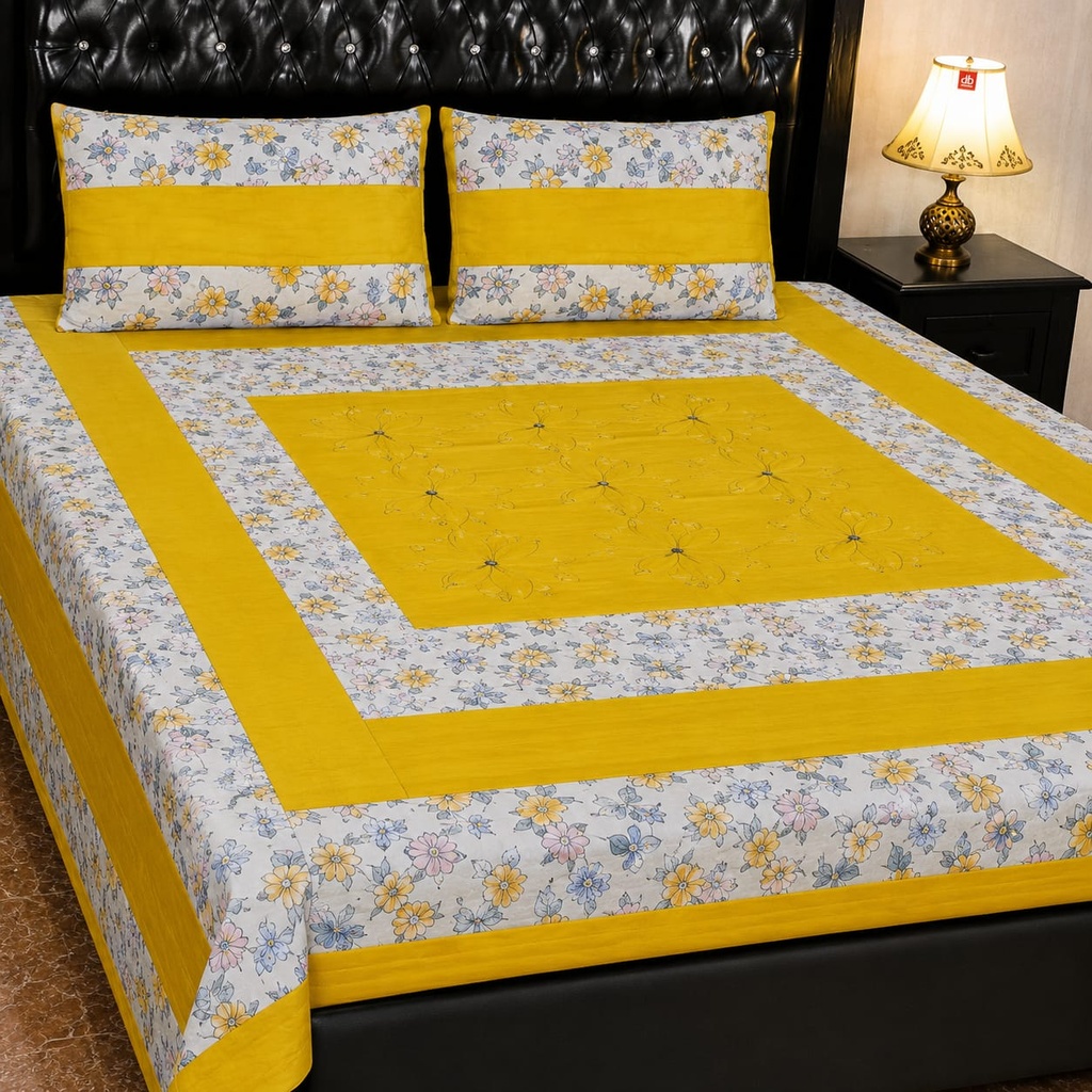 Embroidered Patch Work King Size Bedsheet