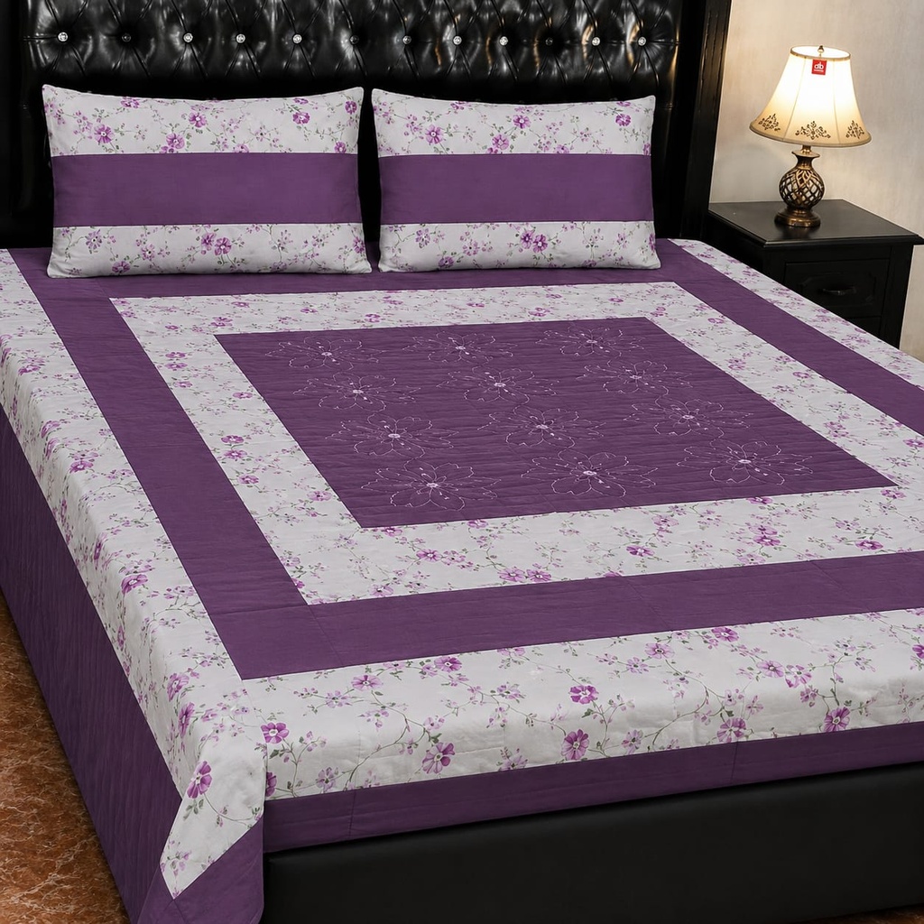 Embroidered Patch Work King Size Bedsheet