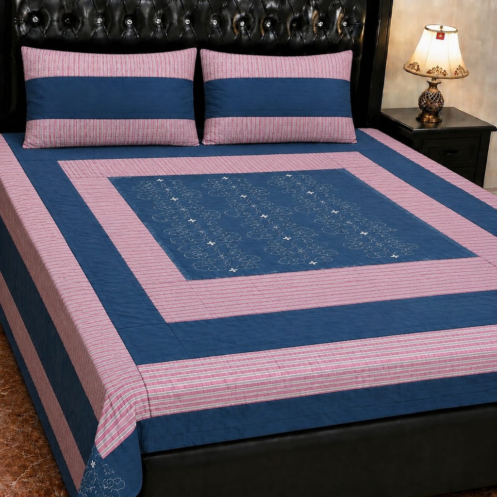 Embroidered Patch Work King Size Bedsheet