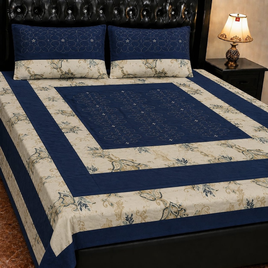 Embroidered Patch Work King Size Bedsheet