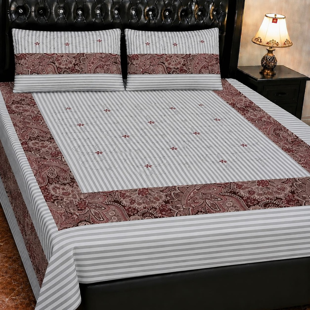 Embroidered Patch Work King Size Bedsheet